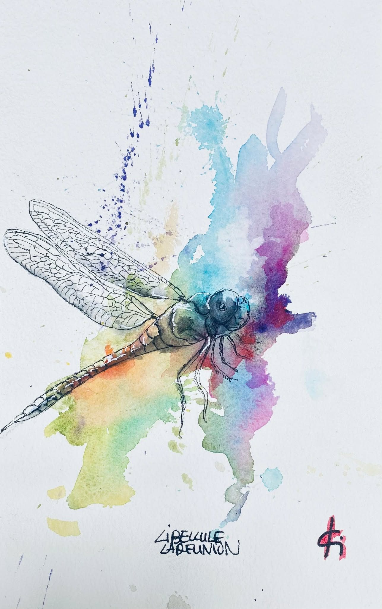 Atelier d’aquarelle intuitive et libellule ou endormi